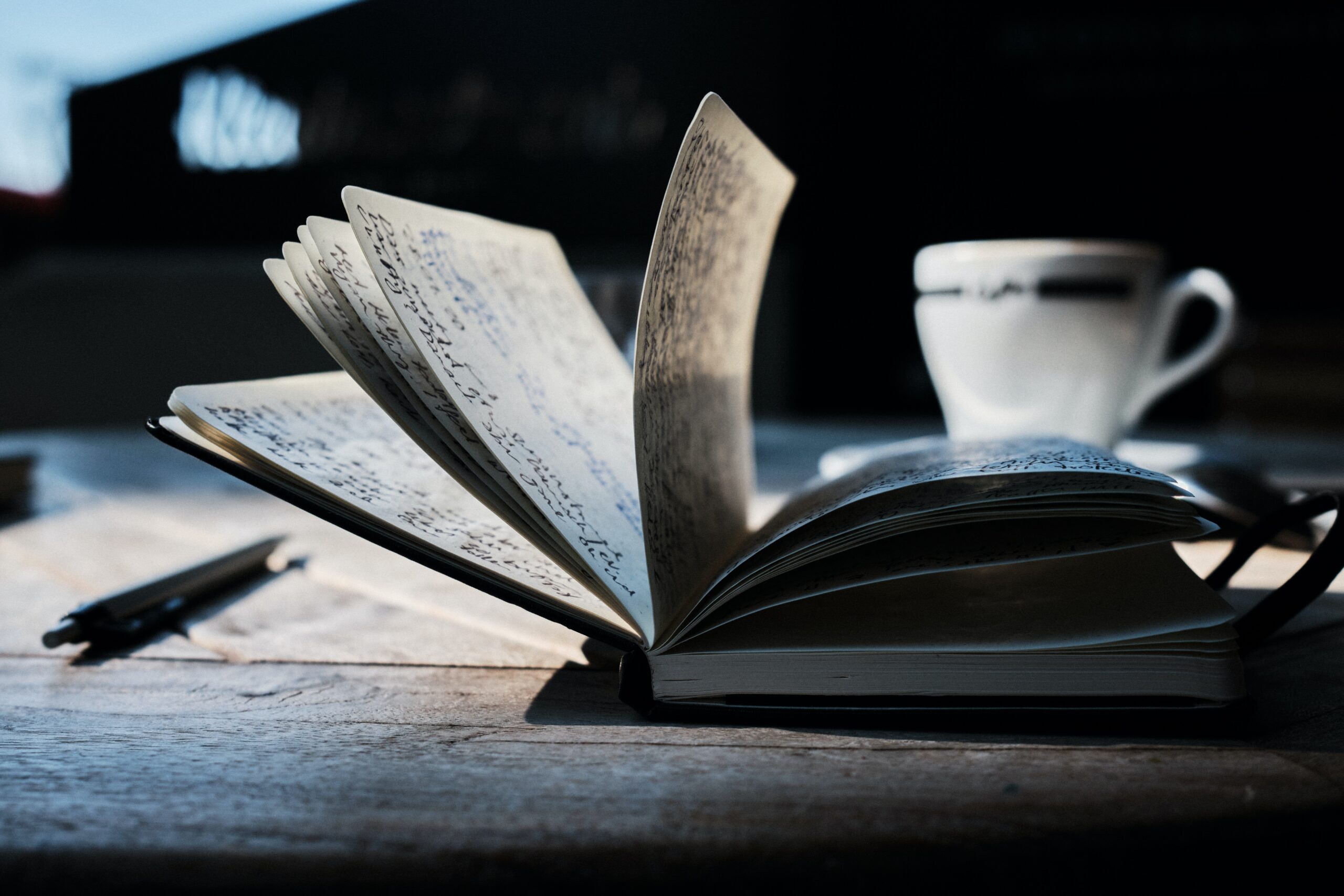 Open book and coffee